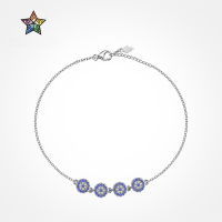 wholesale S925 Sterling Silver Korean Style Women's Bracelet with Four Discs and Blue Zircon, Creative Design, Fashionable and Versatile Hand Accessory-DY150282-SW-BA 925 silver