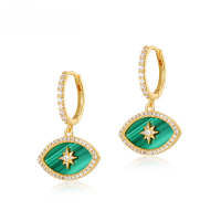 wholesale S925 Sterling Silver Inlaid with Malachite Minimalist Eye Earrings, Fashionable and Popular Cross-Border Wholesale-10K gold + swimming paint  925 silver