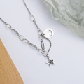 wholesale S925 Sterling Silver Vintage Multi-Element Collarbone Chain with Interlocking Round Pendant, Hollow Heart, and Five-Pointed Star Accessory Necklace-0-0