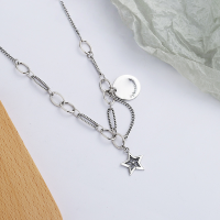 wholesale S925 Sterling Silver Vintage Multi-Element Collarbone Chain with Interlocking Round Pendant, Hollow Heart, and Five-Pointed Star Accessory Necklace-YFL175/approx. 7.82g>925 silver