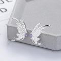 wholesale S925 Sterling Silver Korean Style Butterfly-shaped Earrings with Purple Zircon Accents, Personalized and Fashionable-0-2