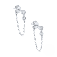 wholesale S925 Sterling Silver Round Zircon Chain Tassel Drop Earrings With Inlaid Zircons-Platinum