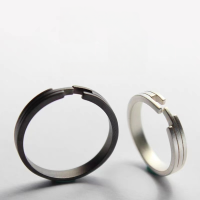 wholesale 925 Silver Mortise and Tenon Couple Rings Open-Ended Matching Bands Minimalist Valentine's Day Stackable Geometric Ring Trendy-Black>Adjustable opening