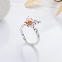 wholesale S925 Silver Fashionable Japanese and Korean Enamel Resin Butterfly Cocoon Pastoral Style Fresh and Versatile Open Ring-YJ1283M/approx. 3g>Adjustable opening