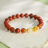 wholesale Metal material, summer new red agate elastic bead bracelet and Hetian jade light blue water bracelet for women, Dragon Boat Festival gift wholesale-South Red Agate Bracelet (Thick Elastic Rope)