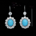 wholesale Gold Plated 925 Silver Earrings with High Carbon Diamonds, Turquoise Cabochon, Small Fashion Jewelry, Exquisite and Versatile Accessories for Women-0-2