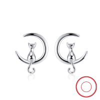 wholesale S925 Sterling Silver Cloud-Pull Jewelry Moon Cat Ear Studs, Personalized Minimalist and Versatile, Direct from Manufacturer Wholesale-Platinum 925 Silver
