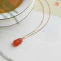wholesale 18K Gold with Certificate Inlaid with South Red Agate Pi Xiu Pendant, Literary Retro Style Natural Gemstone Necklace for Women-0-6
