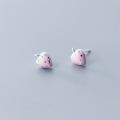 wholesale S925 Sterling Silver Korean Style Minimalist Pink Strawberry Ear Studs, Fresh and Sweet Ear Jewelry G2008-0-0