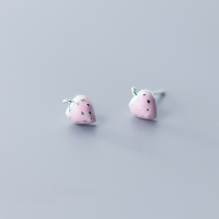 wholesale S925 Sterling Silver Korean Style Minimalist Pink Strawberry Ear Studs, Fresh and Sweet Ear Jewelry G2008-S925 silver pair 925 silver
