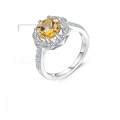 wholesale S925 Sterling Silver Fashionable and Luxe Natural Gemstone Ring for Women with Genuine Citrine, TikTok Live-0-0