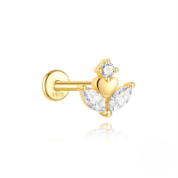 wholesale S925 Sterling Silver Geometric Heart Zircon Stud Earrings With Flat Threaded Piercing-Single gold #6
