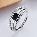 wholesale S925 Sterling Silver Retro Thai Silver Antique Style Twisted Double-Layer Resin Irregular Design Statement Adjustable Ring-0-1