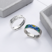 wholesale S925 Sterling Silver Retro Resin Enamel Chinese National Style Blooming Wealth Lotus Elegant Adjustable Ring-764FJ/A approx. 5.1g &gt; opening adjustable