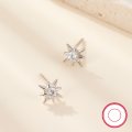 wholesale S925 Sterling Silver Eight-Pointed Star Stud Earrings with Diamond Accents, Small Sun Earrings for Women, Minimalist Fashionable and Unique INS Style Earrings-0-2