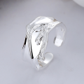 wholesale S925 Sterling Silver Crinkle Foil Textured Irregular Open Ring with INS Style Minimalist Niche Luxury Finish for Women-0-2