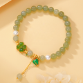 wholesale S925 Sterling Silver Peach Blossom Women's Bracelet, Small Niche Design with Elegant Advanced Sense, Four-Leaf Clover and Hetian Jade Beaded Bracelet for Women, New Chinese Style-0-0
