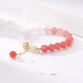 wholesale Silver gradient pink agate fortune charm cherry blossom bracelet for women, versatile and sophisticated, new Chinese-style-0-1