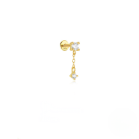 wholesale S925 Sterling Silver Rhinestone Piercing Thread Ear Cuff With Fringe Chain, Turquoise Heart-Single gold #13