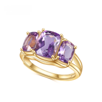 wholesale S925 silver plated with 14k gold, natural gemstone Brazilian amethyst ring with luxurious design-Natural Amethyst Adjustable opening