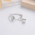 wholesale S925 Sterling Silver Vintage Small Ball Ring with Tassels, Minimalist and Versatile Ruyi Design-0-1