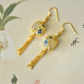 wholesale S925 silver new Chinese palace-style jade earrings with certificate, inlaid with Hetian jade, long tassel, plum blossom enamel earrings-0-5