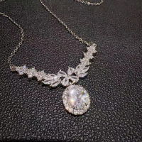 wholesale 925 Silver Tide Small White Royal Princess Zircon Necklace, Light Luxury Small Design High-End Fashion Versatile Collarbone Chain-xb1101-white gold and white diamond