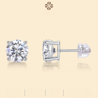 wholesale 925 Sterling Silver Moissanite Pure Love Earrings, Simple Ear Drops, Live Stream Ready Stock, Four-Prong Stud Earrings, High-End Feel-Limited time special 50 points * 2 925 silver
