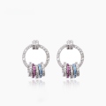 wholesale S925 Silver Colored Zircon Interlocking Hoop Earrings for Women, Korean Style Simple and Fashionable Personalized Ear Accessories, Drop Shipping-0-0
