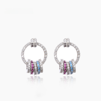 wholesale S925 Silver Colored Zircon Interlocking Hoop Earrings for Women, Korean Style Simple and Fashionable Personalized Ear Accessories, Drop Shipping-003501-Platinum 925 Silver