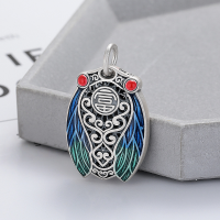 wholesale Metal material with retro antique silver finish, cicada resin enamel, openwork back design featuring "Achievement and Fame" pendant accessory-YP186M/approx. 8.6g 99 silver