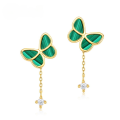 wholesale S925 Sterling Silver with Green Malachite Japanese Korean Sweet Forest Style Butterfly Earrings Women's Valentine's Day Gift-0-0