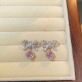 wholesale 925 Sterling Silver Bow Earrings with Pink Diamonds, Cute Ins Style, Fresh and Sweet Fashion Earrings, Hot Wholesale Item-0-0