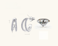 wholesale Sterling Silver Korean Version INS Hit Semi-Open Moissanite Stud Earrings for Women, Fresh and Sweet Double Row Ear Accessories Wholesale-0-6