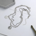 wholesale S925 Sterling Silver Korean-style Double-layer Circle Chain with "I Love You" Pendant and Queen Head Necklace-0-1