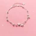 wholesale S925 Sterling Silver Star Bracelet for Women, Double-Layer Frosted Bead Minimalist Star-Shaped Niche Design Hand Accessory S5259-0-0