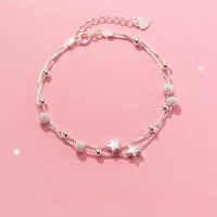 wholesale S925 Sterling Silver Star Bracelet for Women, Double-Layer Frosted Bead Minimalist Star-Shaped Niche Design Hand Accessory S5259-S925 silver one 925 silver