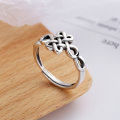 wholesale S925 Sterling Silver Retro Vintage Chinese Style Openwork Circle Interwoven Auspicious Knot Meaning Open Adjustable Ring-0-0