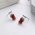wholesale Sterling Silver S92 Vintage-inspired Red Agate Bamboo Node Matte Antique Craft Earrings-0-2