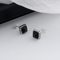 wholesale S925 Sterling Silver Minimalist Small Black Zirconia Stud Earrings, Elegant Black Square Dainty Earrings for Women-0-1
