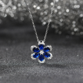 wholesale 925 Sterling Silver Necklace with Artificial Sapphire Floral Pendant, Factory Direct-0-2