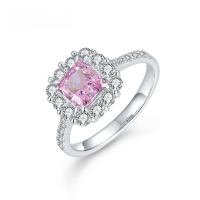 wholesale S925 Silver European and American New Fashion OL Square High Carbon Diamond Ring Ice Flower Cut High Carbon Diamond Ring TikTok Hit-Pink High Carbon Diamond>US6#