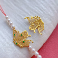 wholesale Gold-plated S925 ancient silver fittings inlaid with ruby and emerald butterfly small flower bamboo leaf double ear hand plaque spacer beads connecting clasp-0-6