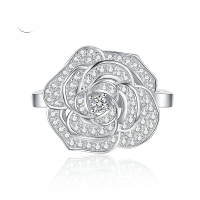 wholesale S925 Silver New Camellia Ring for Women, Fashionable and Luxuriously Set Ring, Factory Direct Wholesale-R561 Camellia Ring Size 5