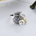 wholesale S925 Sterling Silver Retro Lucky Bag Design Coin "Every Year There is Fish" Good Meaning New Year Gift Adjustable Ring-0-2