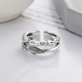 wholesale S925 silver vintage-style Chinese trendy artistic double-layer leaf design unique and creative open ring-0-1