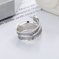 wholesale S925 Sterling Silver Retro Vintage Classic Feather Design Adjustable Ring for Men and Women-0-2