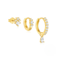 wholesale S925 Sterling Silver Geometric Octagonal Zircon Accent Marquise Flower Earring Set,。-3-piece set, gold#4&gt;925 silver