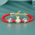 wholesale Metal: 925 Sterling Silver New Chinese Style Couple Bracelet Zodiac Year Lucky Rabbit New Beaded Red String Chain Jewelry Wholesale for Women-0-2