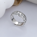wholesale S925 Sterling Silver Vintage Distressed Star Wide Band Trendy Unisex Minimalist Adjustable Open Ring-0-0